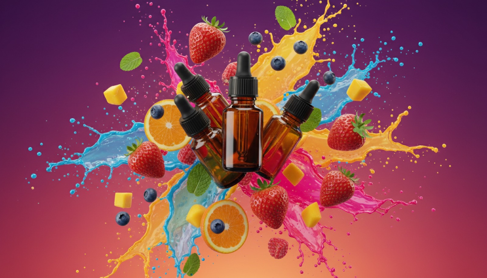 Aromakoncentrater med frugt og farverige splash