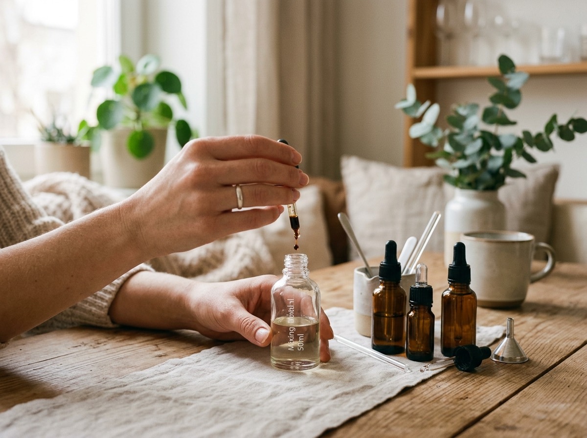 Hænder der drypper aroma i flaske til bland selv e-væske