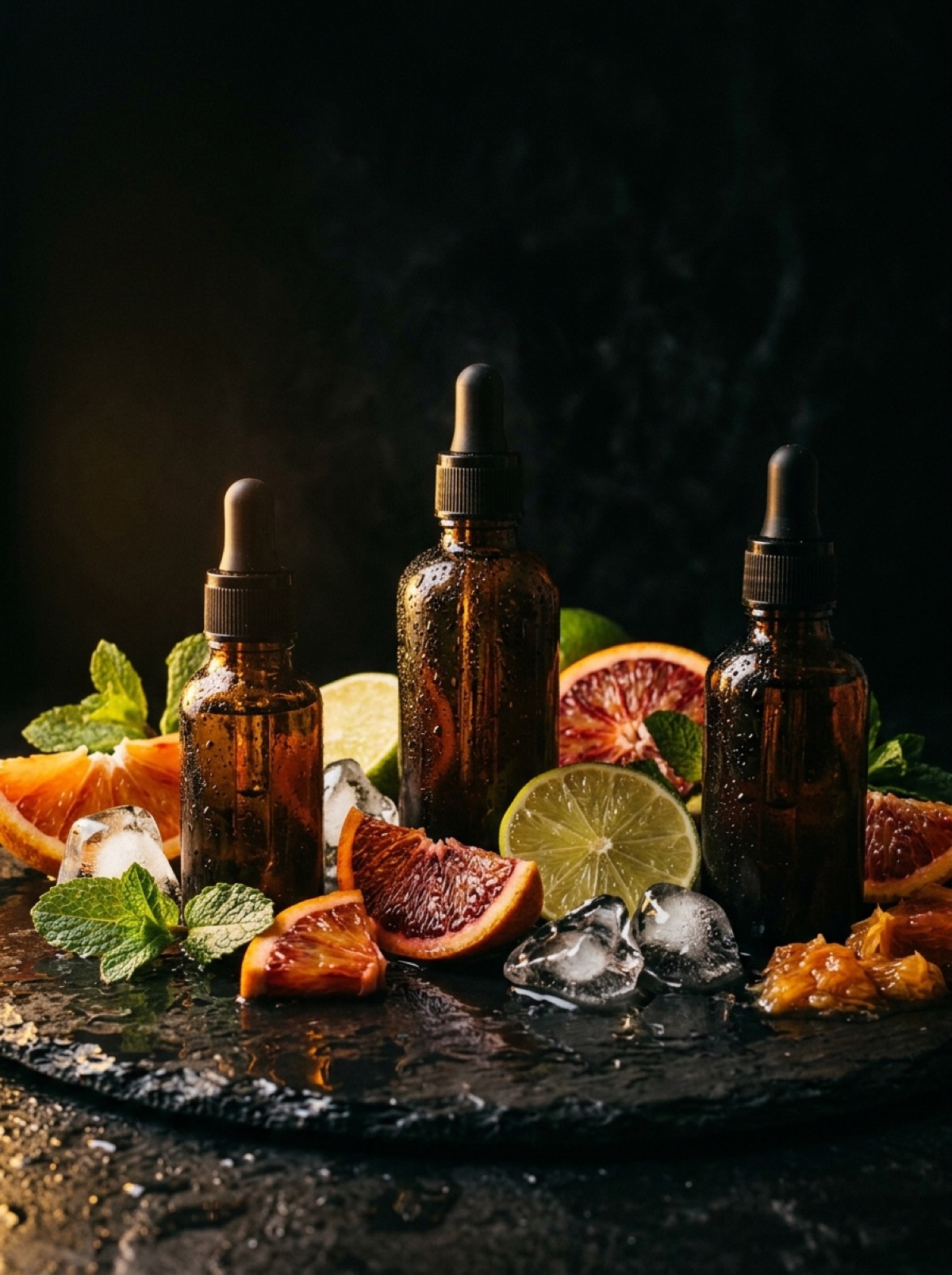 Aromaflasker i stemningsfuldt lys