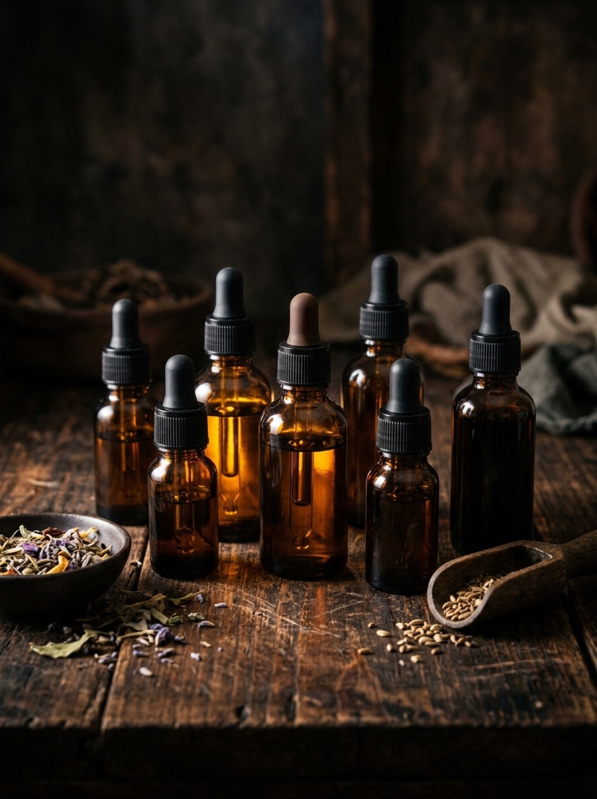 Aromaflasker i stemningsfuldt lys