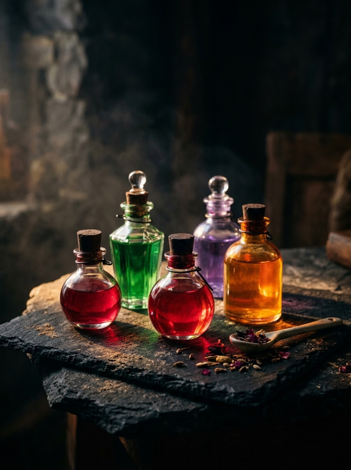 Aromaflasker i stemningsfuldt lys