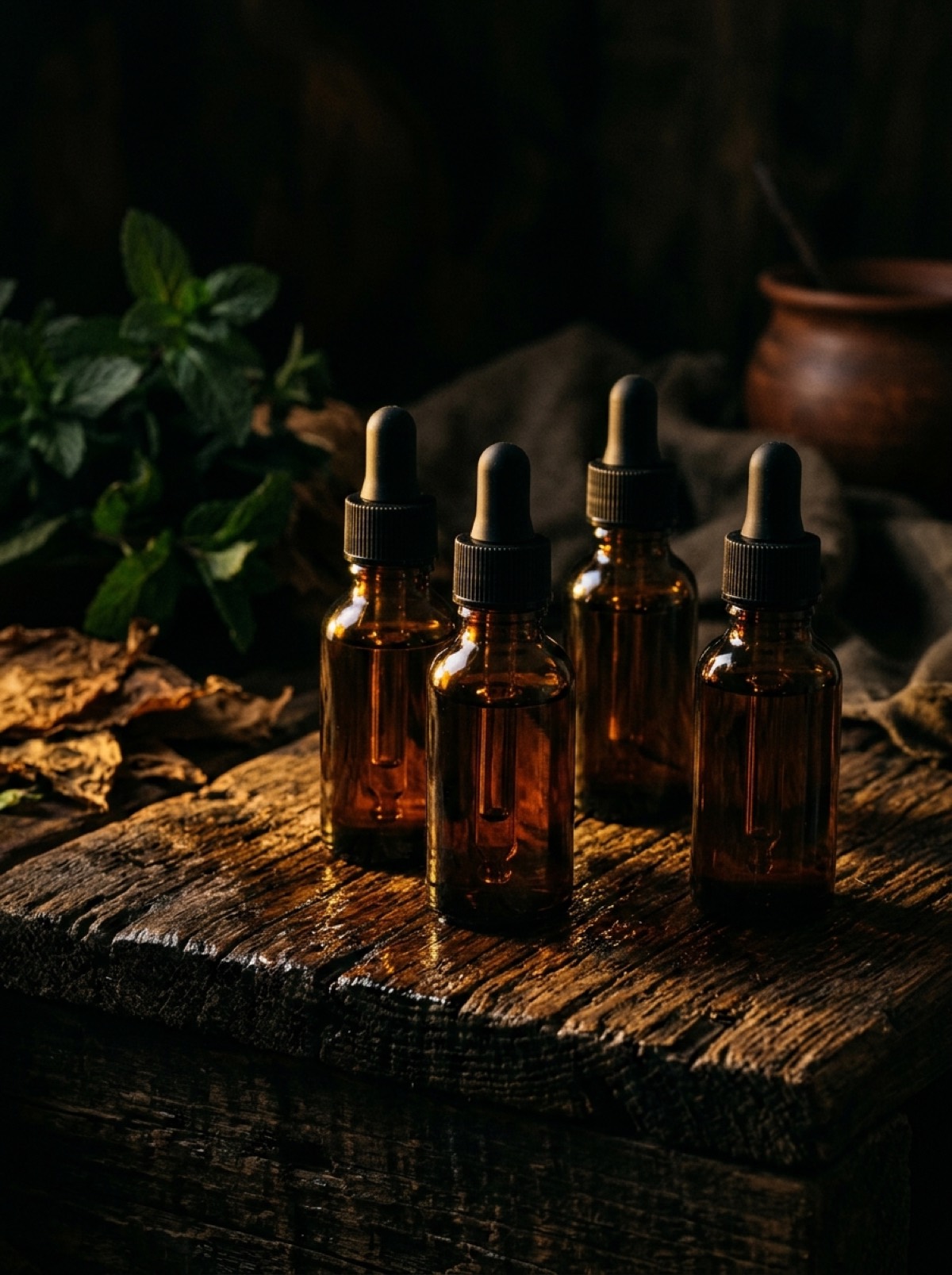 Notes of Norliq aromaflasker i mørk stemningsfuld belysning